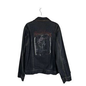 Billabong Black Light Distressed Embroidered Unisex Black Denim Jacket